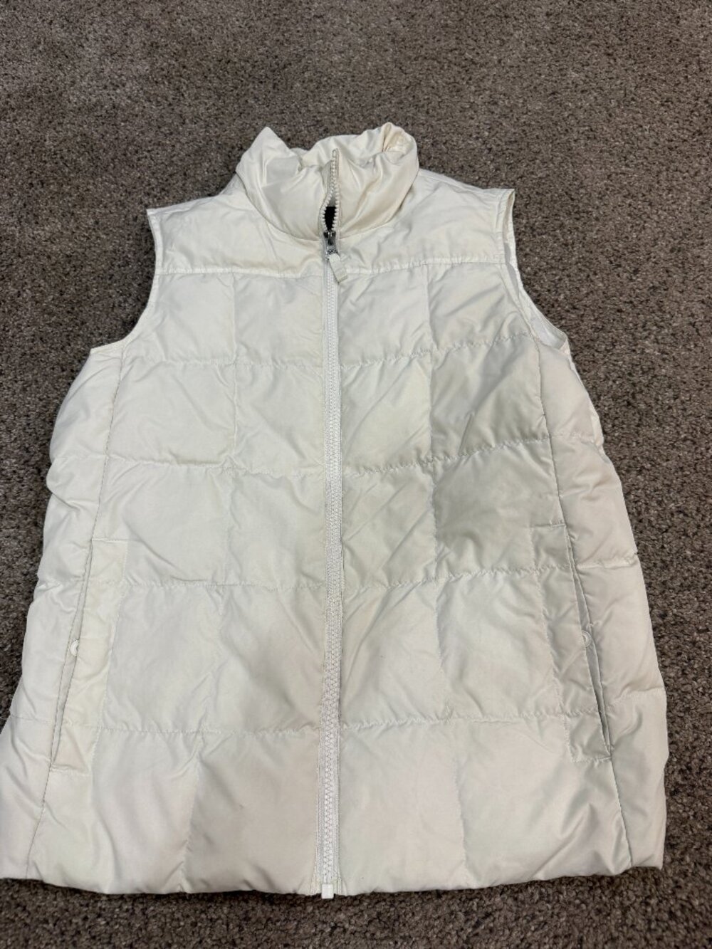Lands’ End Women’s Small White Down Vest Full Zip Pockets Lightweight